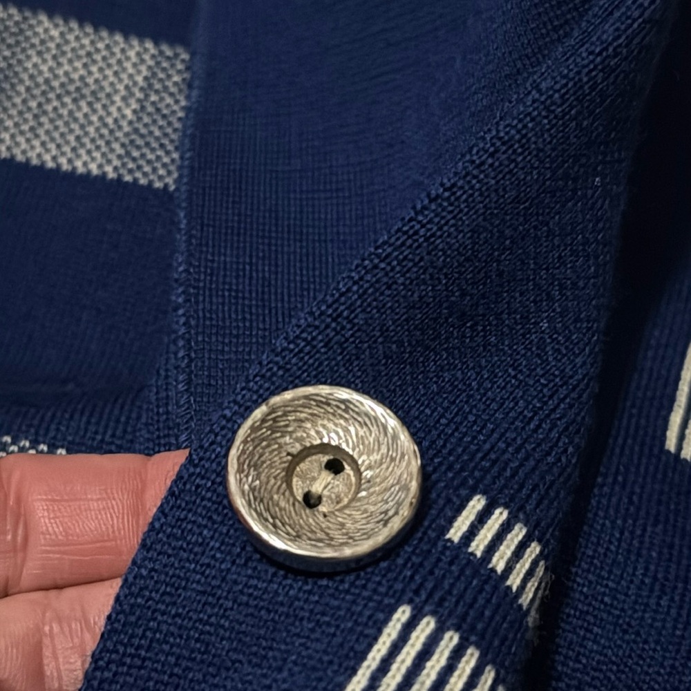Vintage Wool Sweater Jacket-Blue/White-Button Front-MCM Vibes-Sz 8 - Picture 12 of 16